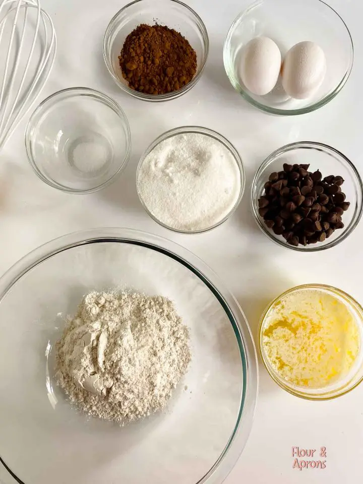 Top down view of ingredients for the batter.