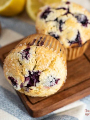Closeup of lemon blueberry muffins.