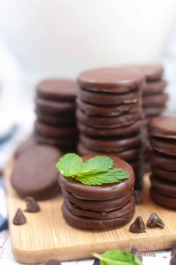 Stacks of Thin Mint Cookies.