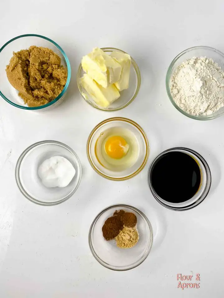 Ingredients for frosted molasses cookies.