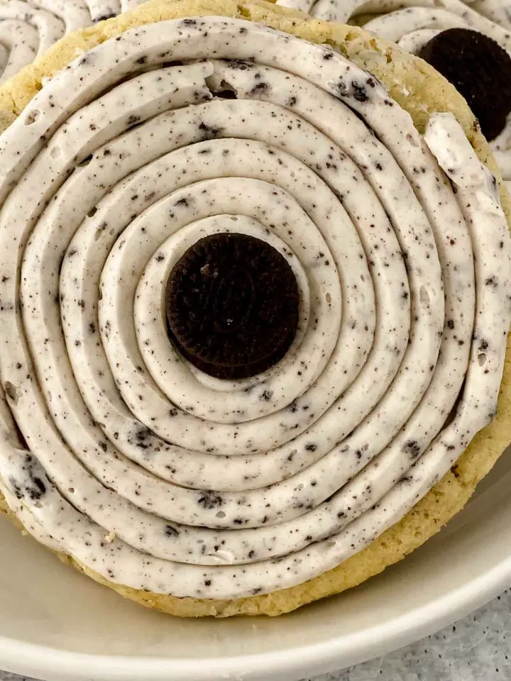 Closeup of single Cookies and Cream cookie.