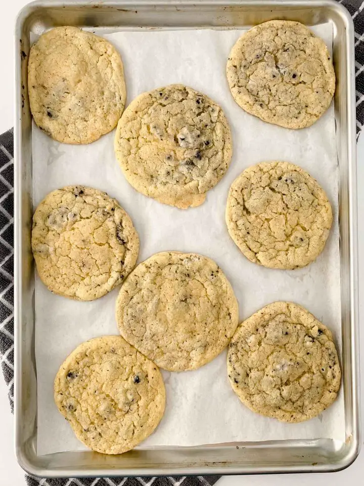 Baked cookies on baking sheet.