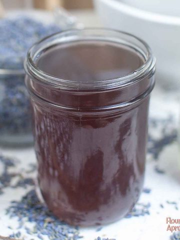 lavender syrup in mason jar.