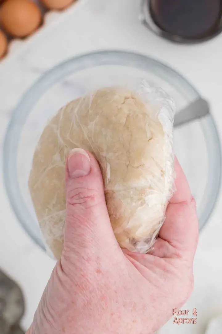 dough in plastic wrap.
