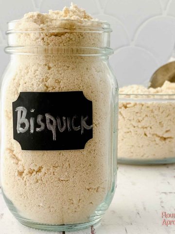 Homemade Bisquick in a mason jar.